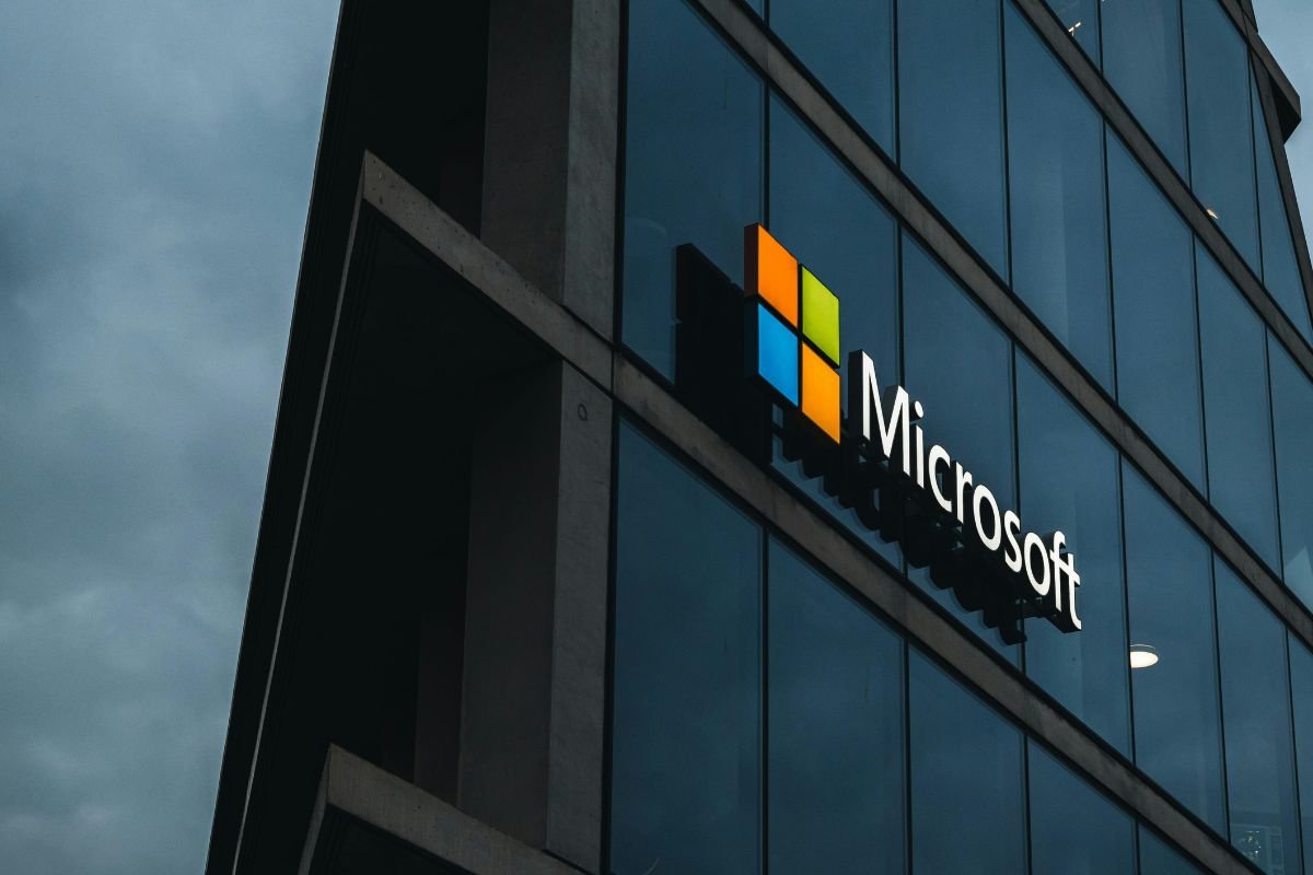 Glass-paneled exterior of the Microsoft building.